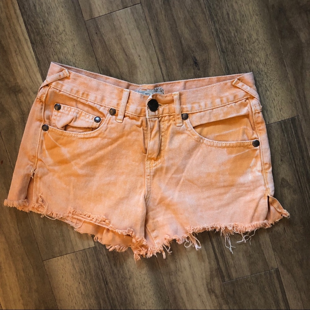 Free People Orange Denim Cutoff Shorts
